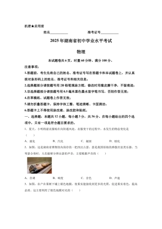 2025年湖南省中考物理真题.docx