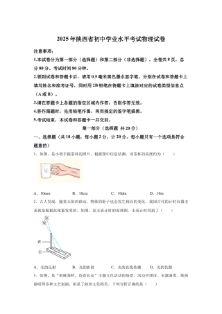 2025年陕西省中考物理真题试卷及解析（B卷）.docx