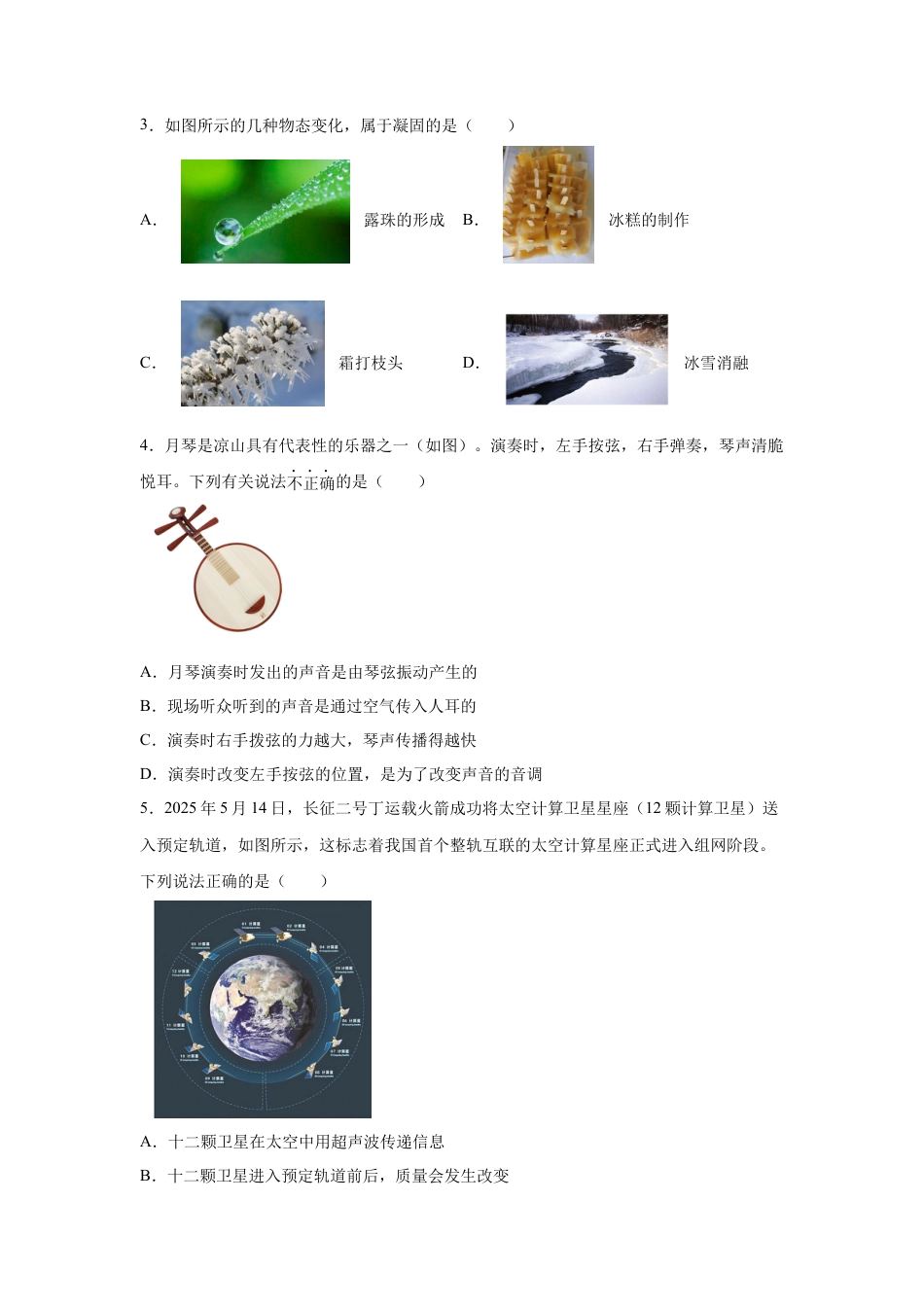 2025年四川省凉山州中考物理真题试卷及解析.docx_第2页