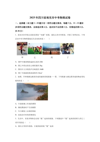 2025年四川省南充市中考物理真题试卷及解析.docx