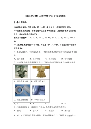 2025年河南省中考化学真题试卷及答案.docx