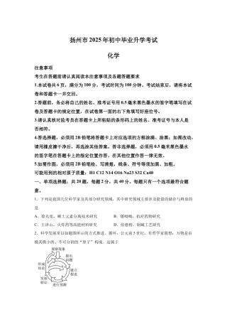 2025年江苏省扬州市中考化学真题 试卷.docx