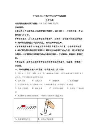 2025年四川省广安市中考化学真题试卷.docx