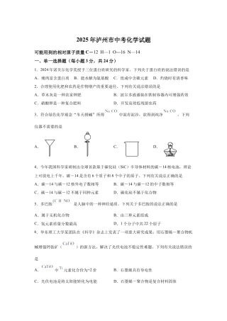 2025年四川省泸州市中考化学真题试卷.docx