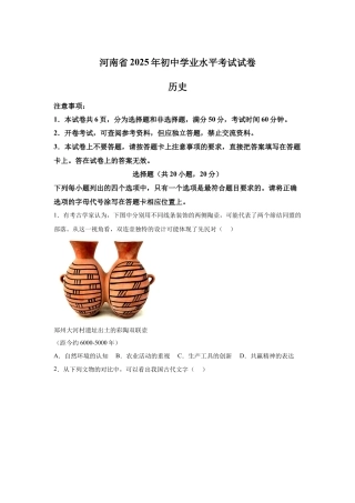 2025年河南省中考历史真题及答案.docx