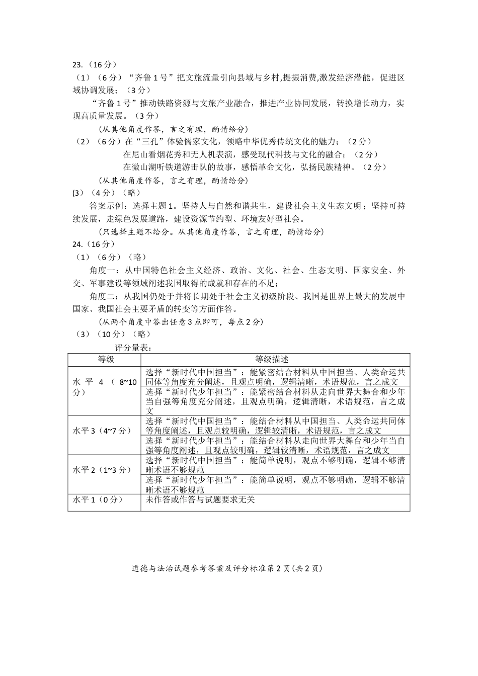 2025年山东省中考道德与法治真题答案及答案.docx_第2页