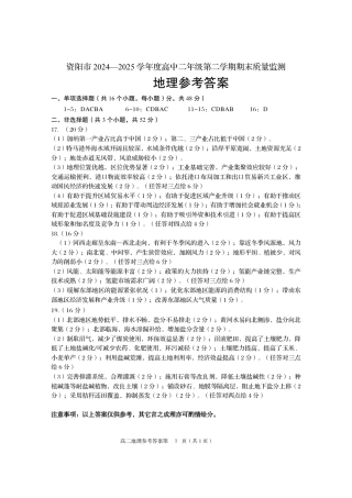 四川省资阳市2024-2025学年高二下学期期末质量监测地理答案.pdf