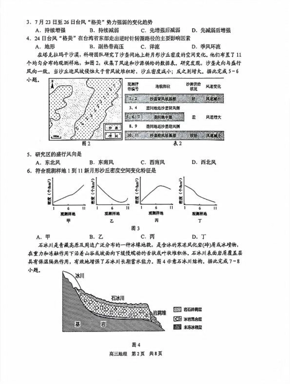 江苏省苏州市2024-2025学年高三上学期11月期中调研地理_地理试卷.pdf_第2页