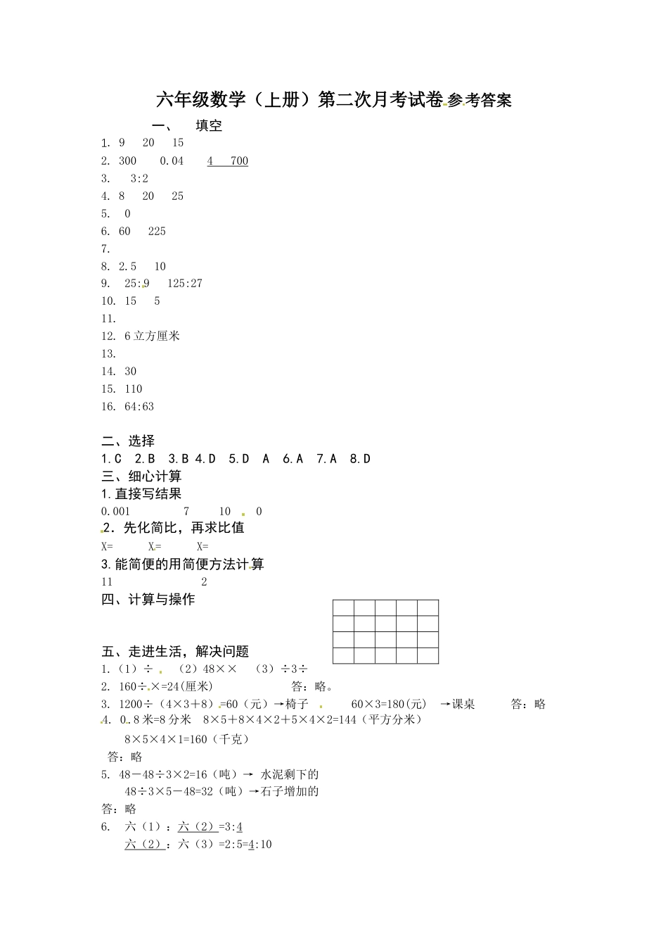 六年级上册数学第二次月考答案.docx_第1页