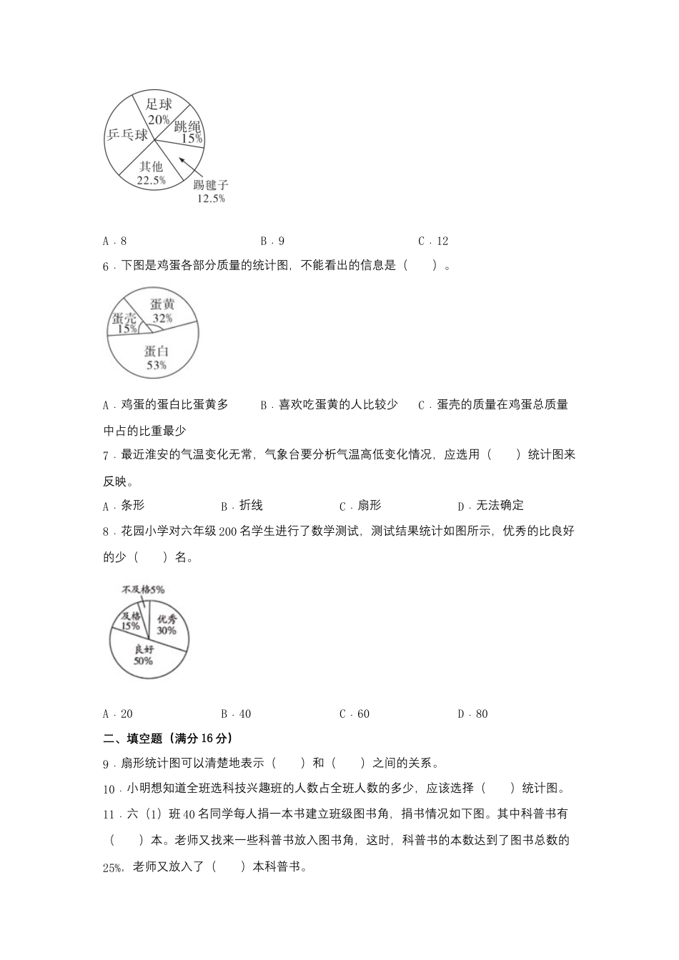 【江苏专用】六年级下册数学单元测试-第一单元  扇形统计图（培优卷）  苏教版（含答案）.docx_第2页