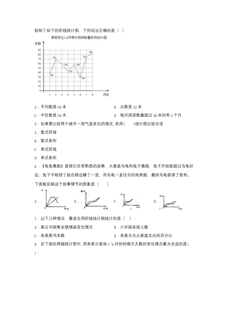 【江苏专用】五年级下册数学单元测试-第二单元  折线统计图（基础卷）  苏教版（含答案）.docx_第2页