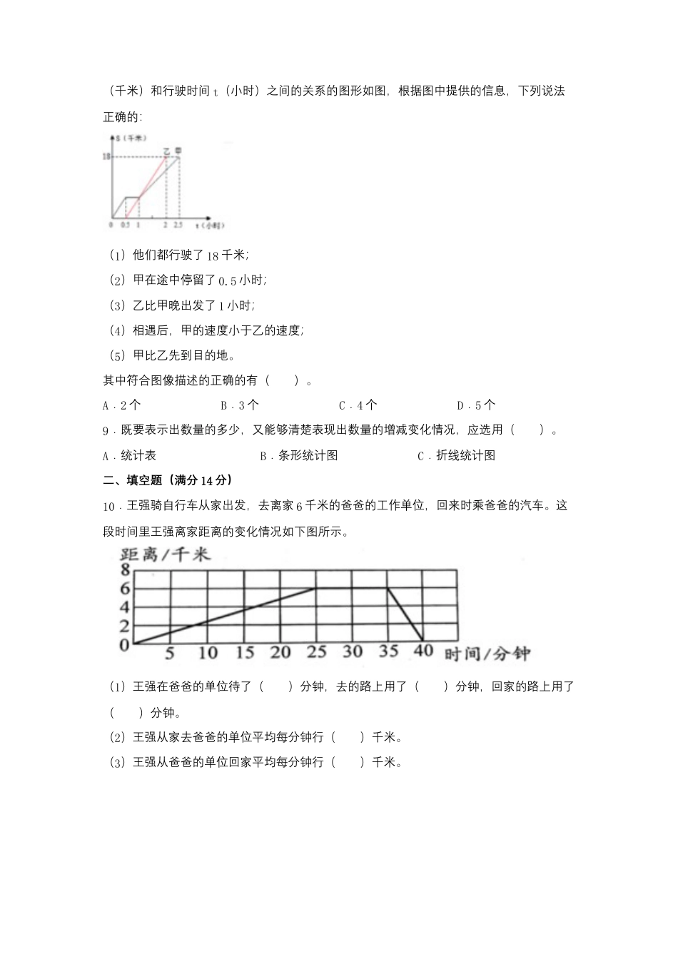 【江苏专用】五年级下册数学单元测试-第二单元  折线统计图（培优卷）  苏教版（含答案）.docx_第2页