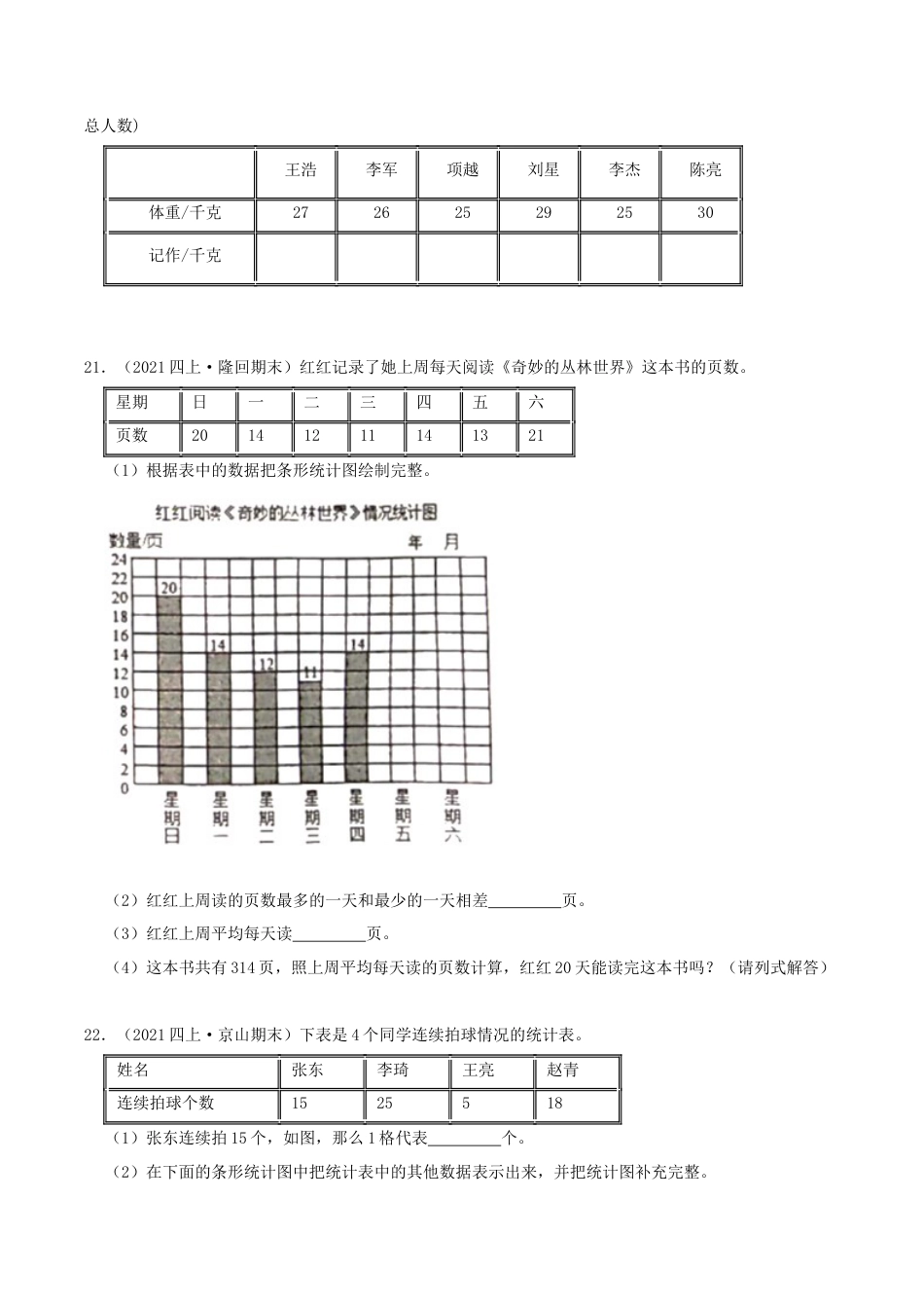 【中等卷】04《统计表和条形统计图（一）》四年级数学上册（原卷）苏教版.docx_第3页