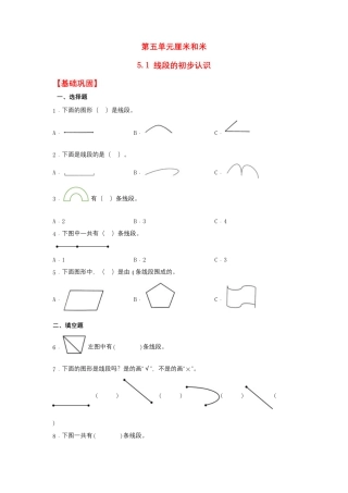 5.1 线段的初步认识（同步练习） 二年级上册数学同步课时练 （苏教版，含答案）.docx