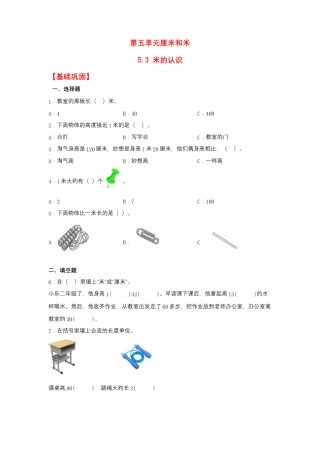 5.3 米的认识（同步练习） 二年级上册数学同步课时练 （苏教版，含答案）.docx