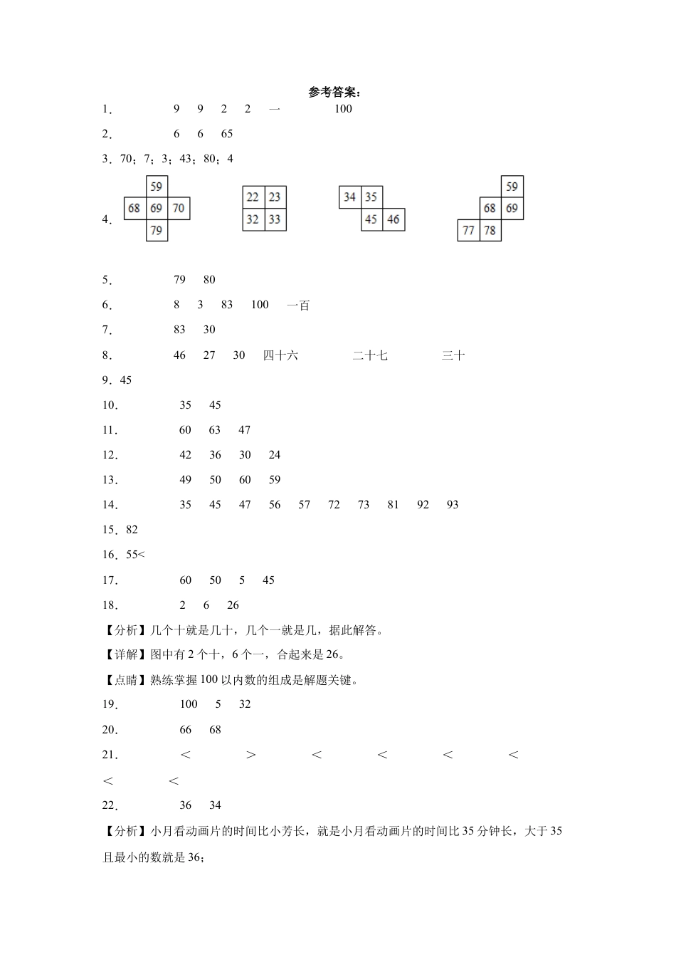 第三单元认识100以内的数填空题（提高卷）一年级下册数学专项培优卷（苏教版）.docx_第3页
