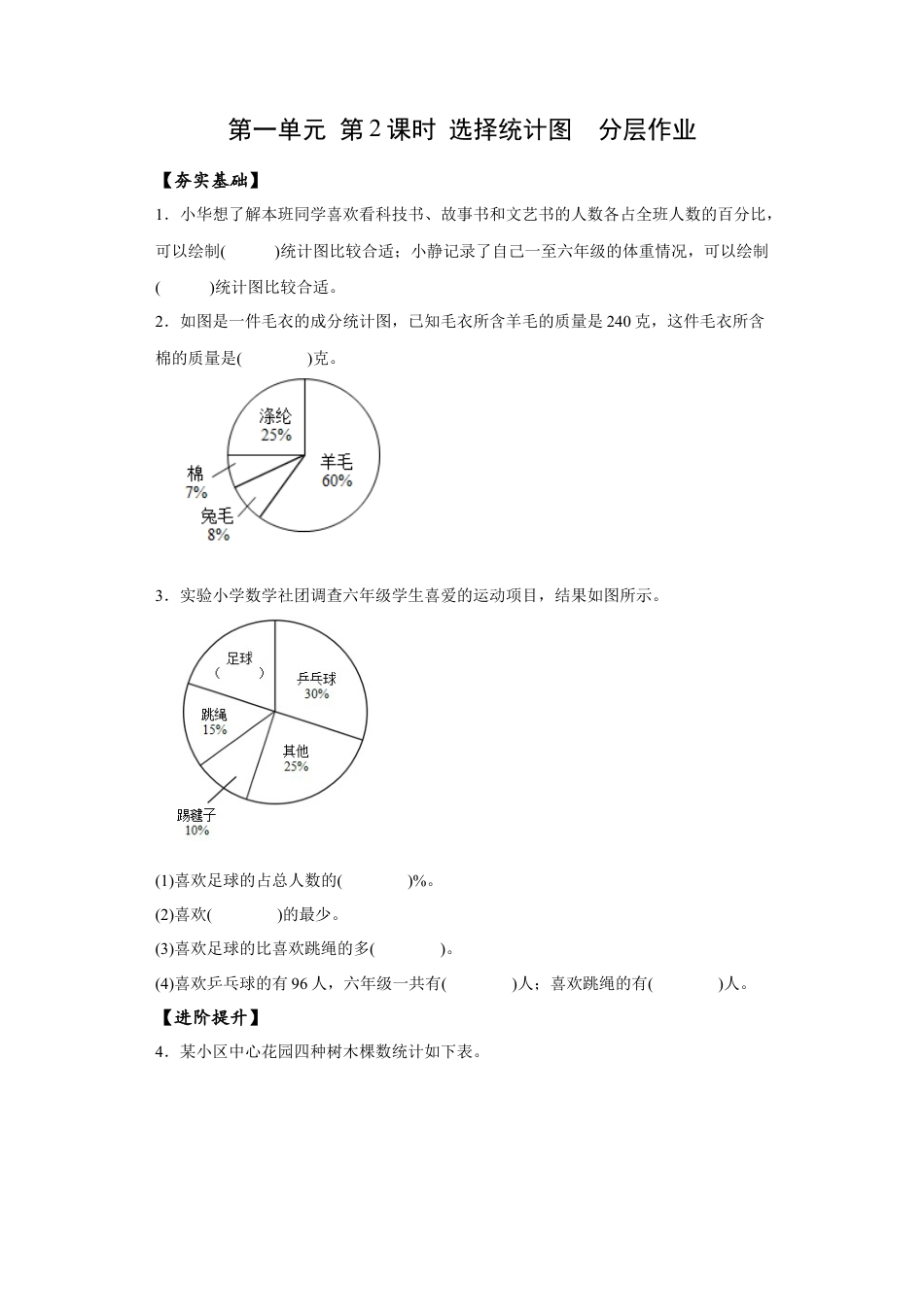 苏教版数学六年级下册-课时练习1.2 选择统计图.docx_第1页