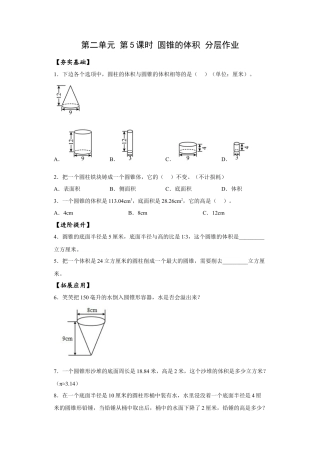 苏教版数学六年级下册-课时练习2.5 圆锥的体积.docx