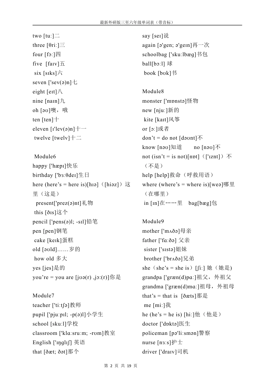 最新外研版小学英语三年级至六年级单词表汇总(带音标).docx_第2页