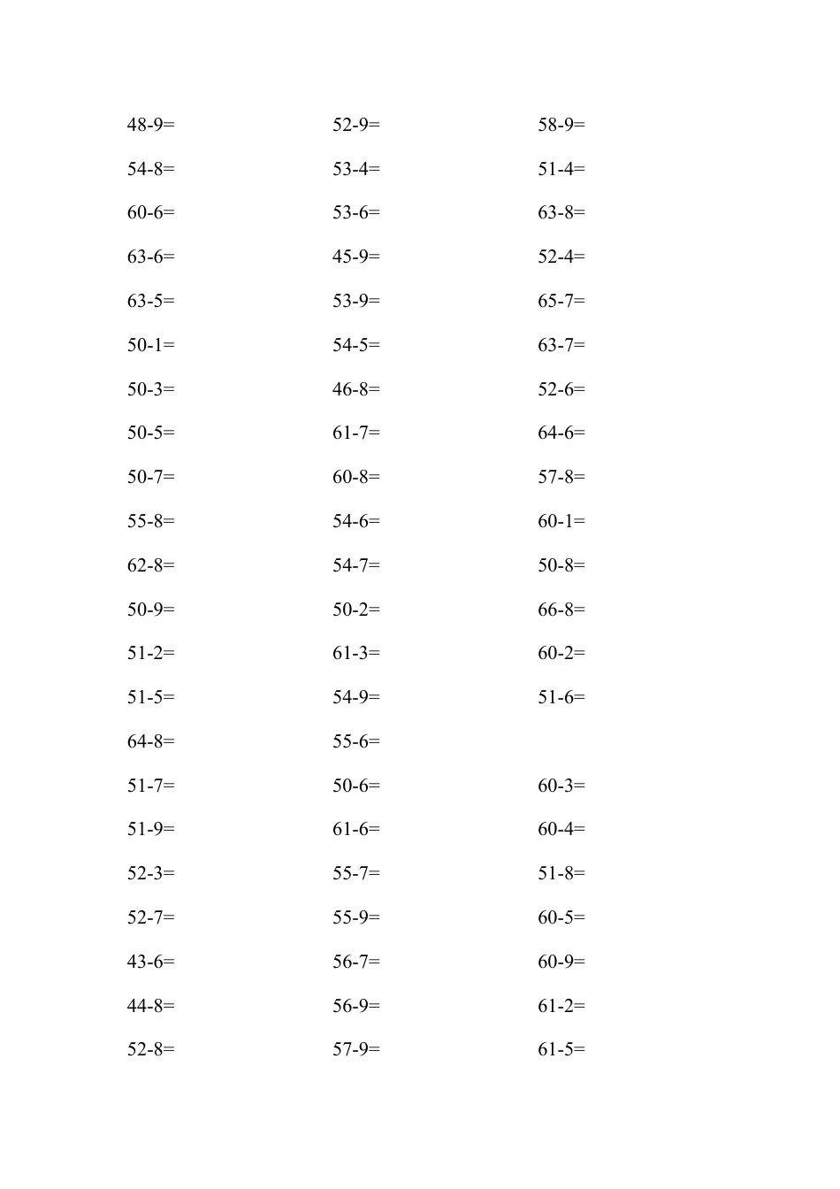 100以内两位数减一位数退位减法试题.doc_第3页