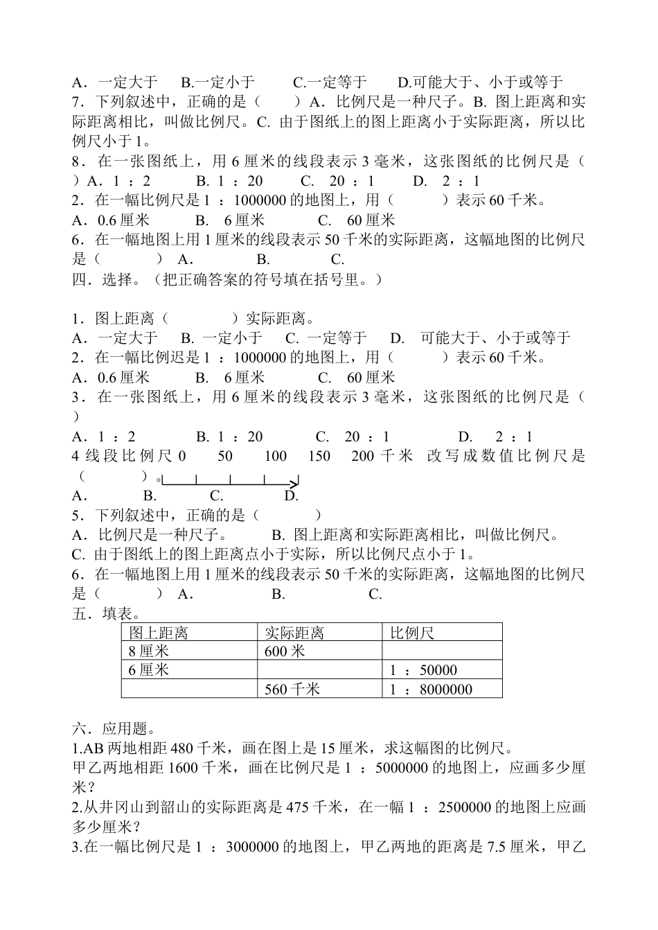 数学六年级下-比例尺练习题 (3).doc_第2页