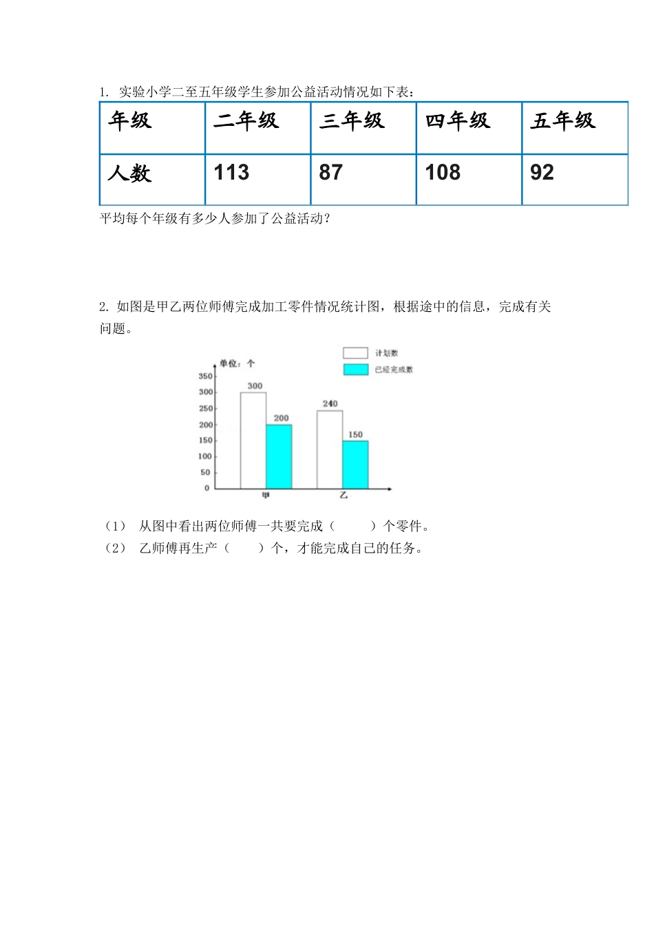 小学数学四年级下册-课时练习-10.4 平均数与复式条形统计图.docx_第1页