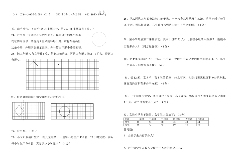 人教版六年级数学下册期末试卷.docx_第2页