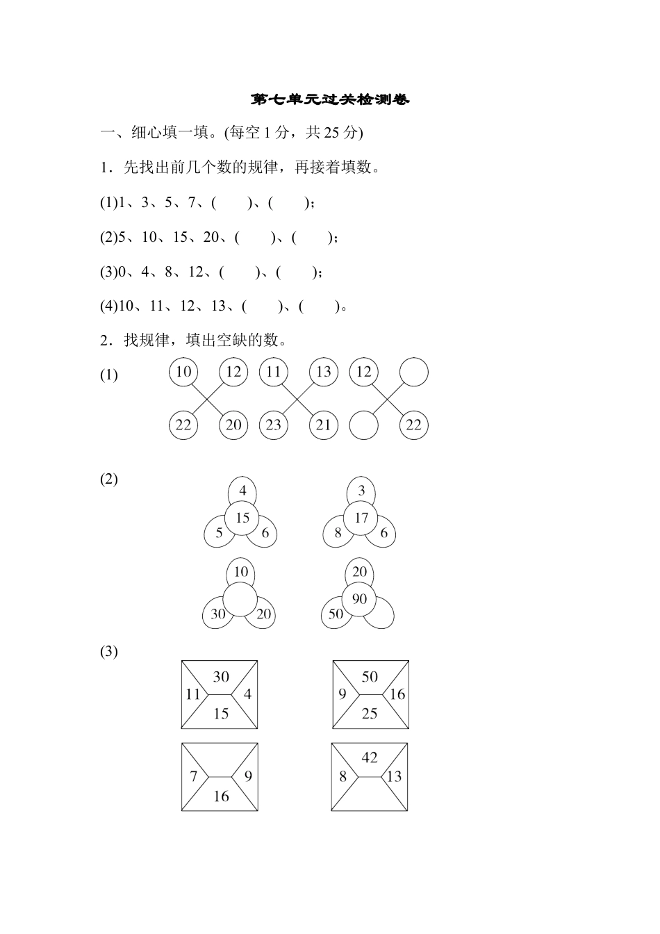 人教版数学一年级下第七单元过关检测卷.docx_第1页
