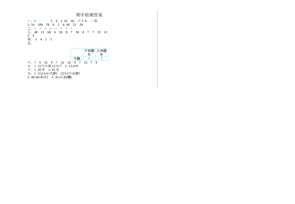 人教版数学一年级下期中检测（1）.docx_第3页