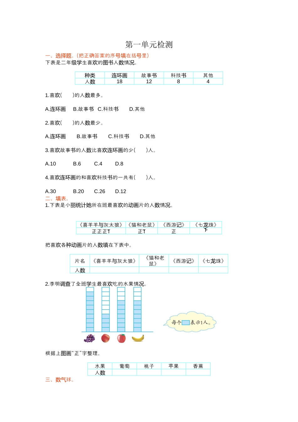 人教数学二年级下册-第一单元检测卷1.docx_第1页