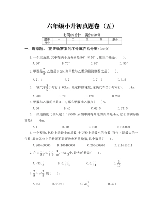 数学六年级小升初真题卷（五）.docx
