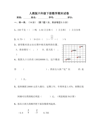 小学六年级数学下册期末试题.docx