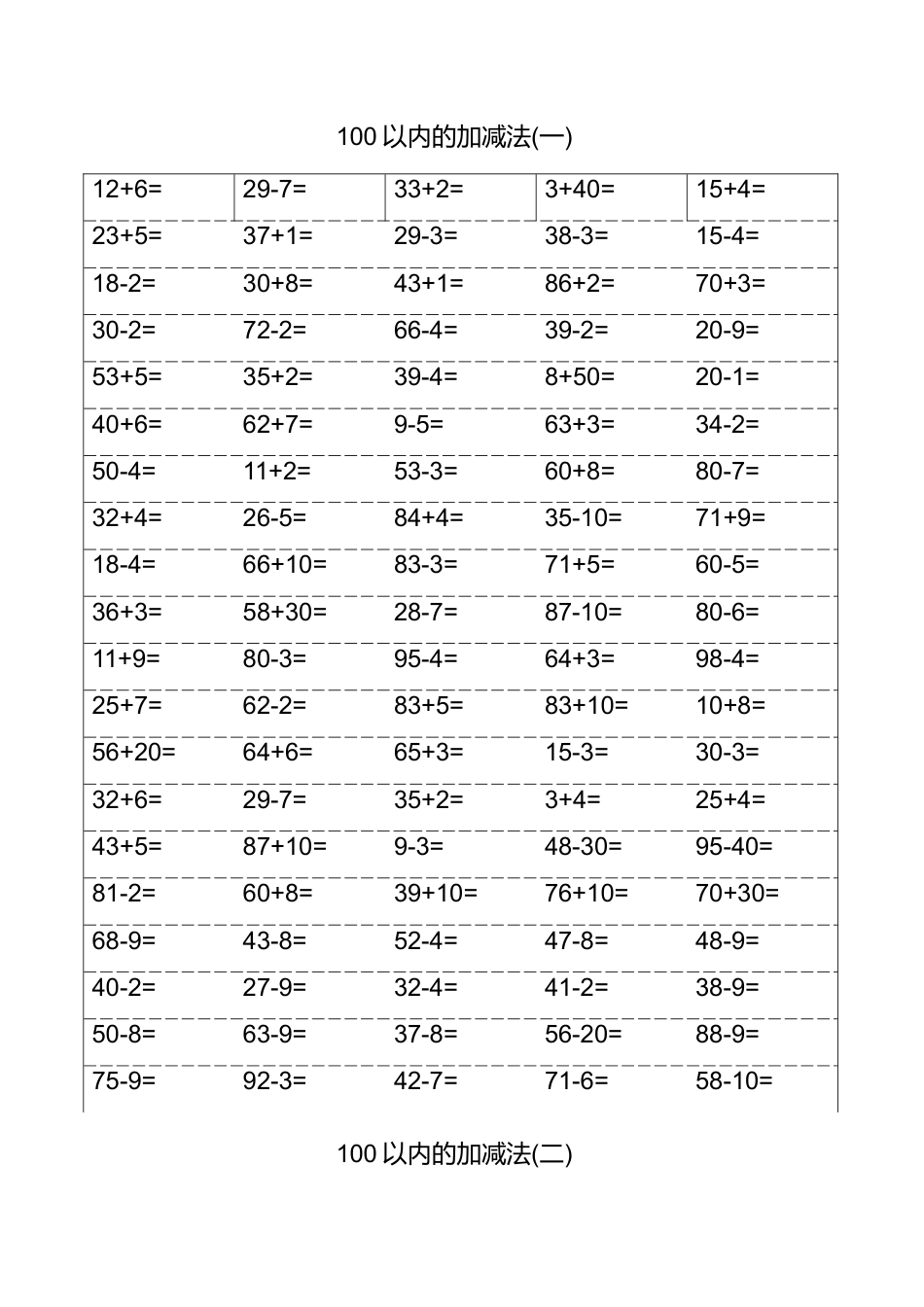 小学生1-2年级100以内加减法练习题.docx_第1页