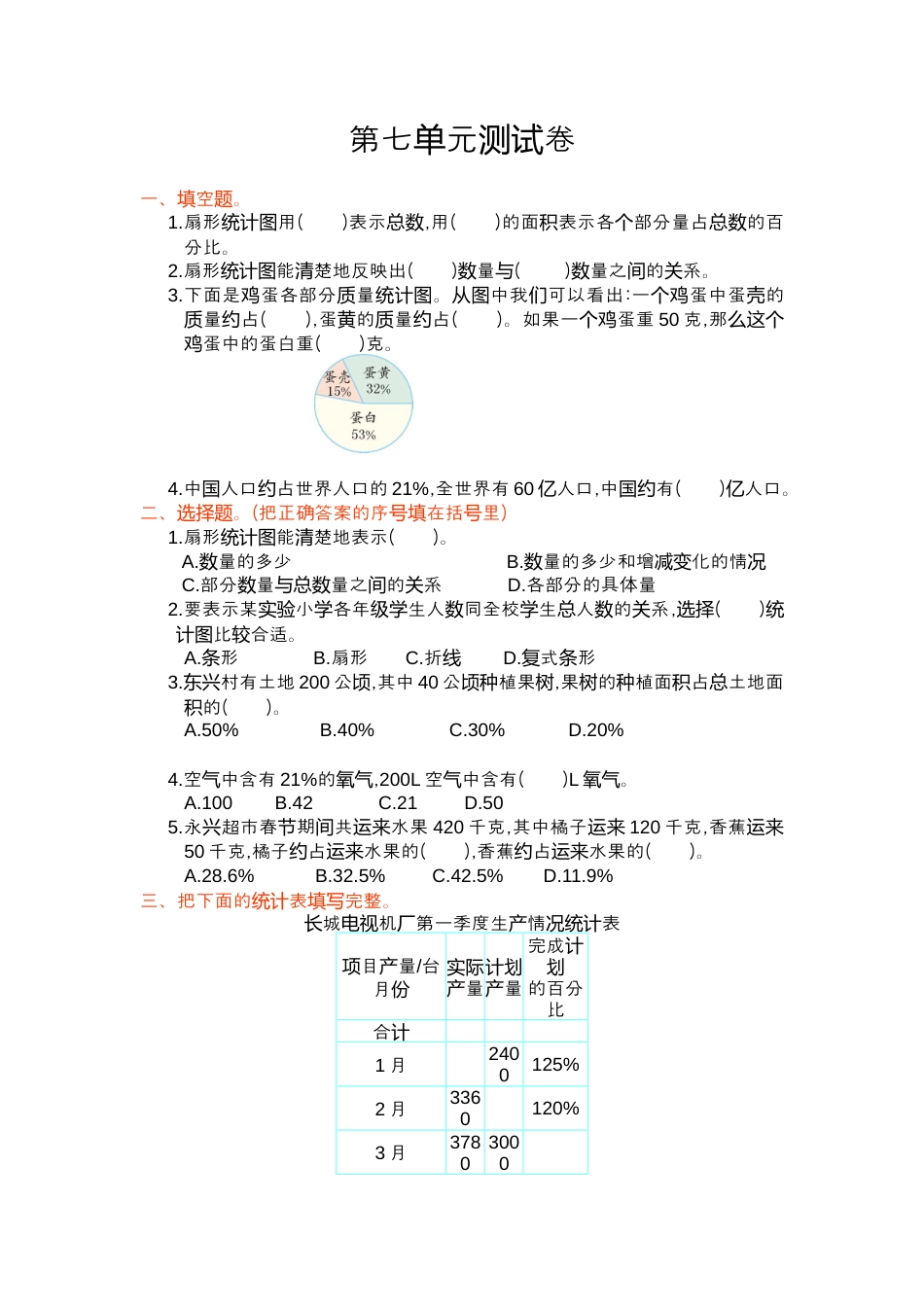 小学数学六年级上-第七单元测试卷.docx_第1页