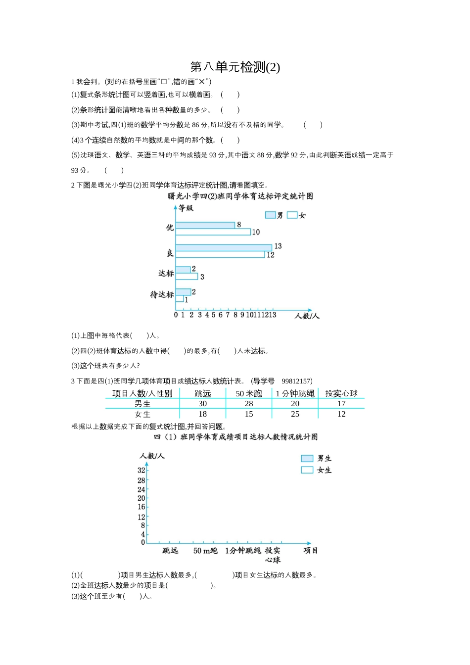 小学数学四年级下-第八单元检测2.docx_第1页