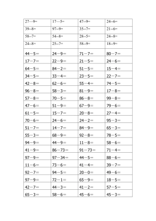 一年级100以内两位数减一位数退位练习题.docx