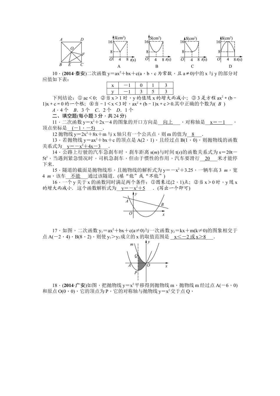 【人教版】九年级数学上册-22 二次函数 单元检测题2 含答案.doc_第2页