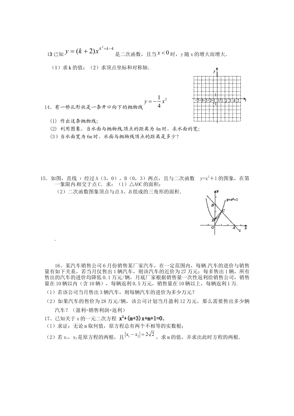 【人教版】九年级数学上册-22.1 二次函数的图象和性质复习1.doc_第2页