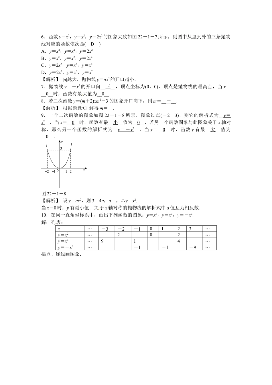 九年级数学上册22.1.2+二次函数y＝ax2的图象和性质同步测试+新人教版.doc_第2页