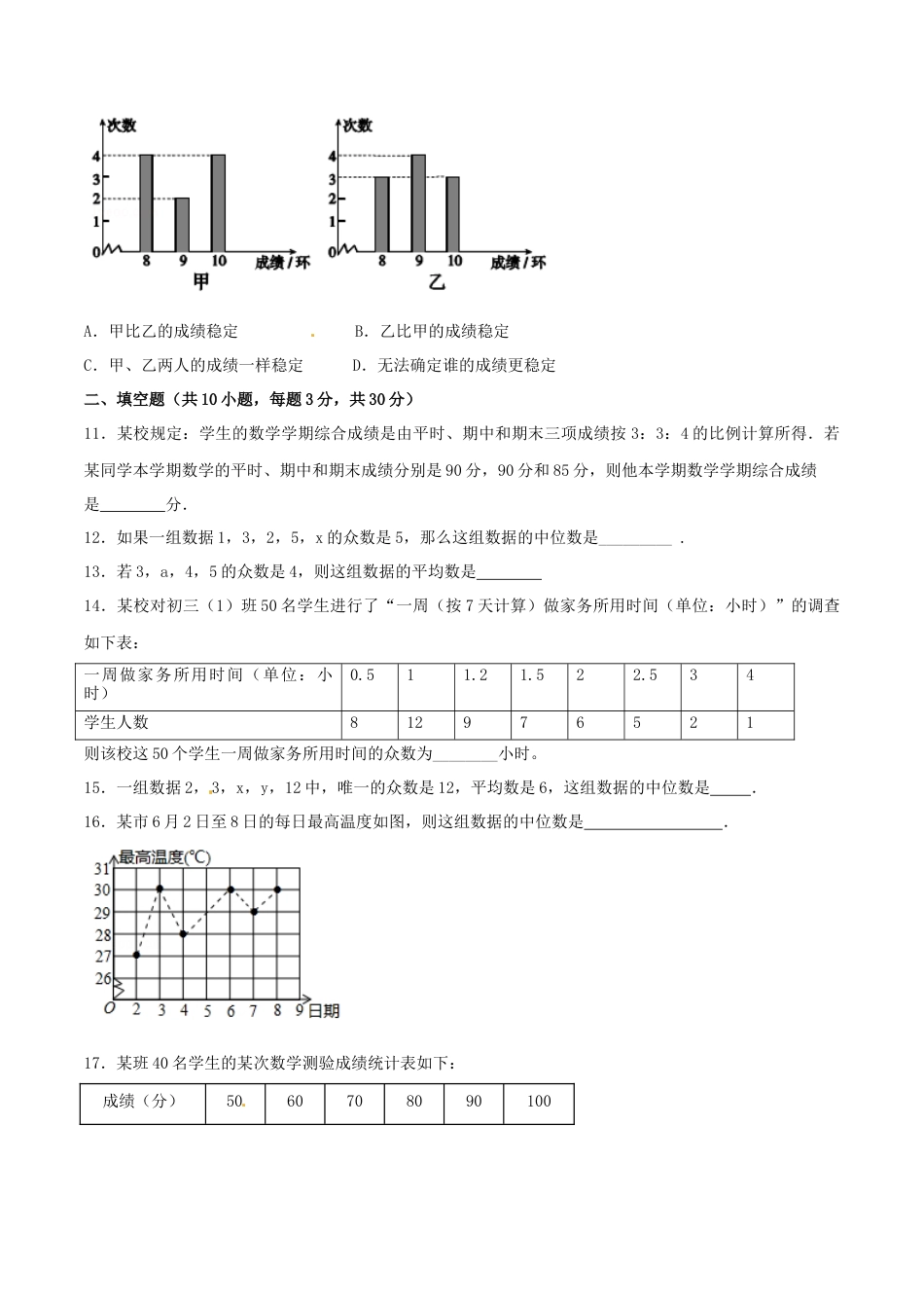 人教版8年级数学下册-第20章 数据的分析（A卷）.doc_第3页