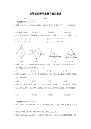 人教版数学八年级上册-第12章 全等三角形期末复习卷及答案 (2).doc