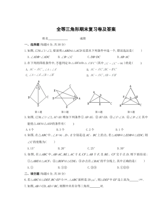 人教版数学八年级上册-第12章 全等三角形期末复习卷及答案.doc