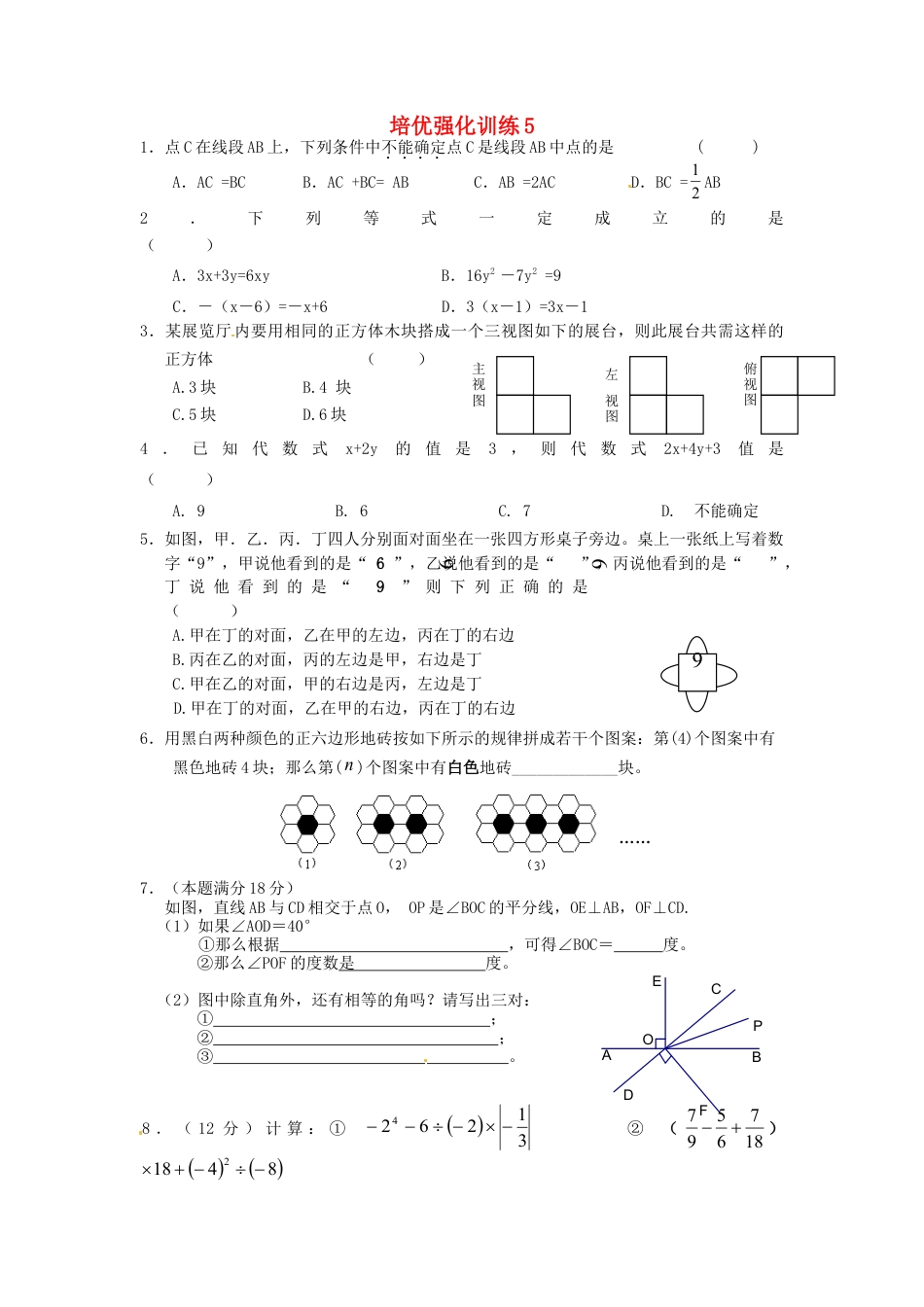数学七年级上-培优强化训练5 新人教版.doc_第1页