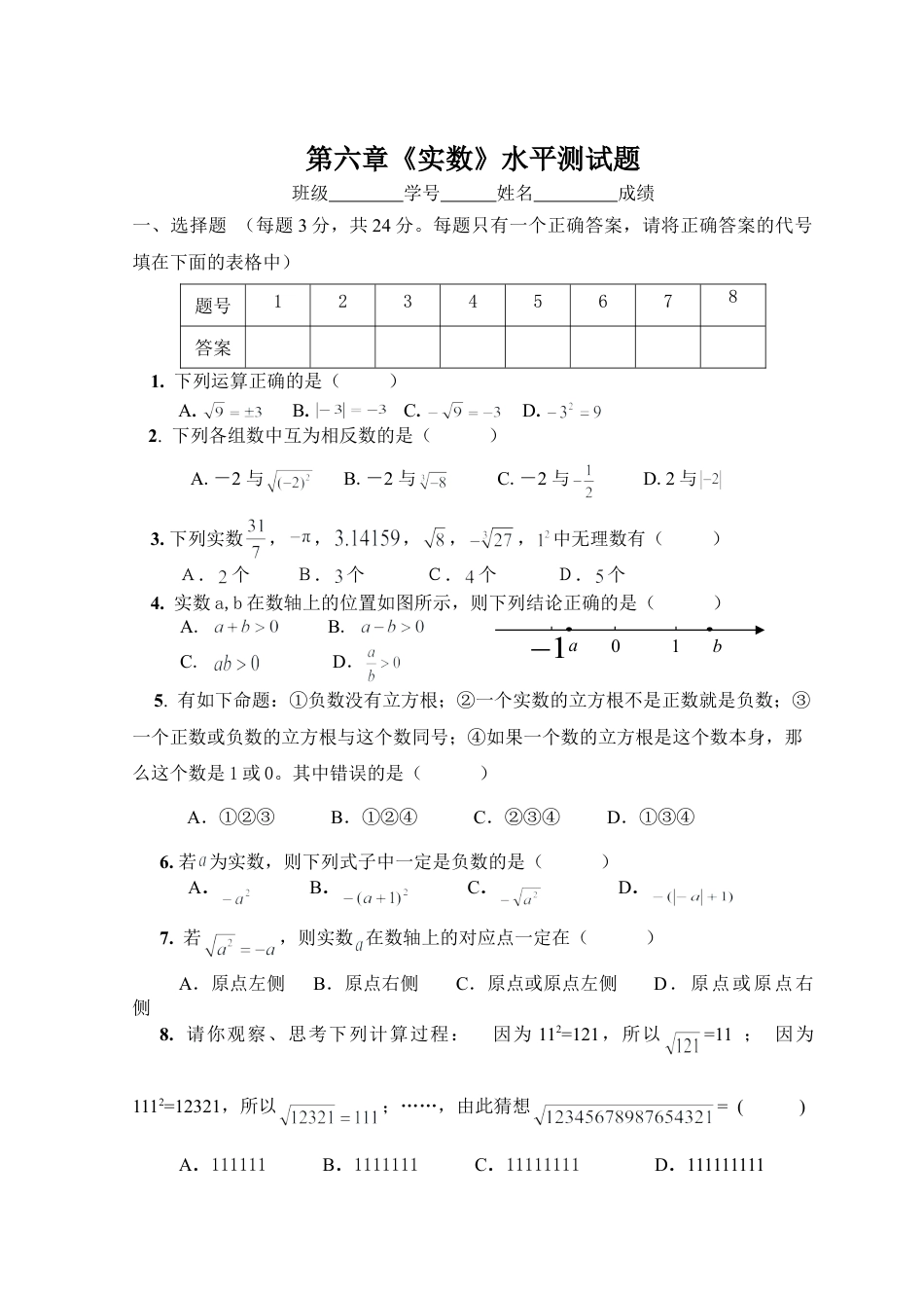 新人教（七下）第6章 实数 综合水平测试题2.doc_第1页