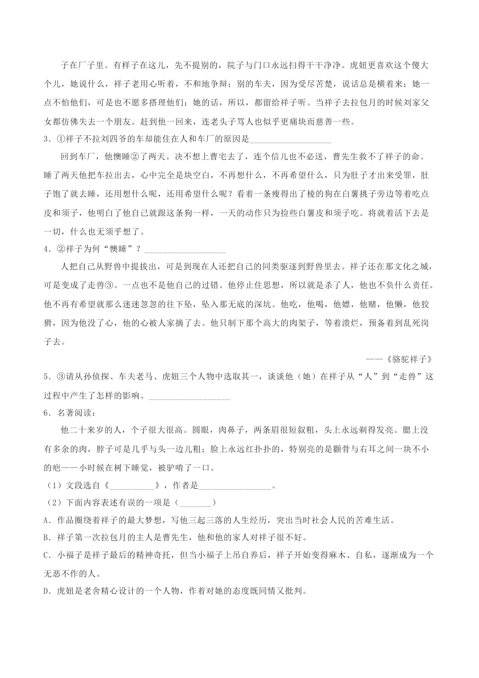 部编版七年级语文下册-专题06 名著阅读（原卷版）.docx_第2页