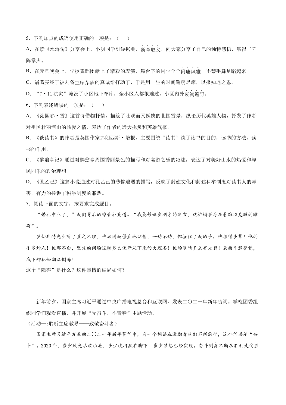 卷7-九年级语文下册综合检测必刷卷（全国通用）（原卷版）.docx_第2页