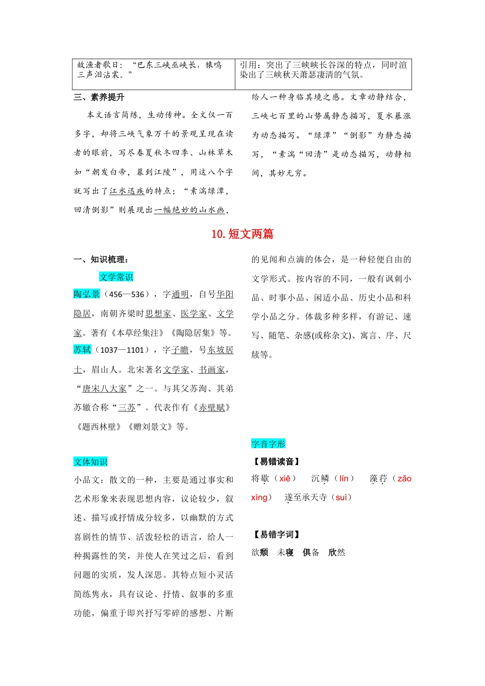 部编版八年级语文上册-第三单元  知识总结记背（部编版）.doc_第2页