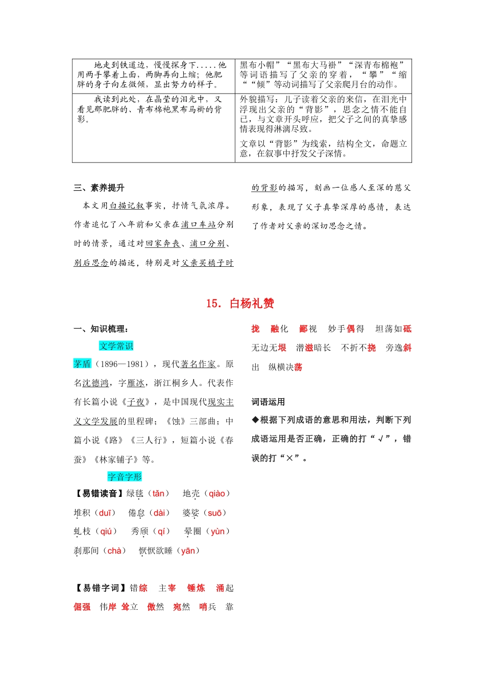 部编版八年级语文上册-第四单元  知识总结记背（部编版）.doc_第2页