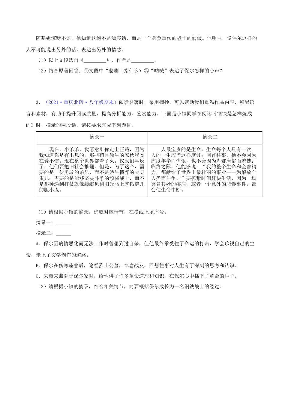 部编版语文八年级下册-专题07：名著阅读（原卷版）.docx_第3页