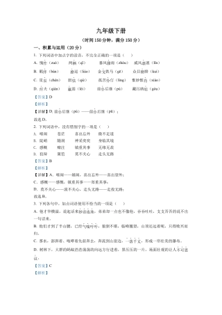 九年级下学期期中语文试题（解析版）-部编版九年级语文下册.docx